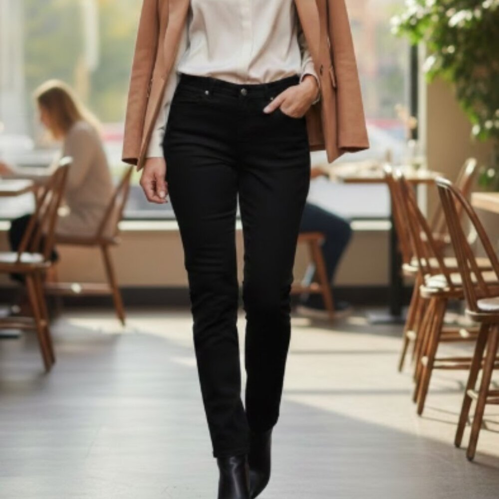 Eileen Fisher Classic Women Size 10 Black Full Length Slim Fit Low Rise Pants